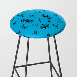 Turquoise And Black Silhouettes Of Vintage Nautical Pattern Bar Stool