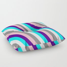 [ Thumbnail: Colorful Indigo, Cyan, Mint Cream, Grey, and Light Pink Colored Lined/Striped Pattern Floor Pillow ]