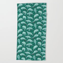 manatees (teal) Beach Towel