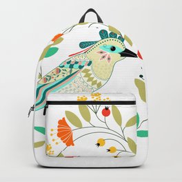 Botanical Floral colorful bird with flower and black leaves Backpack