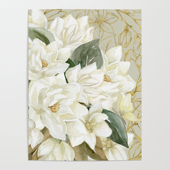 Elegant Magnolias – with a Touch of Gold Poster