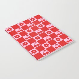 Cherry Flowers Pink & Red Checker Notebook