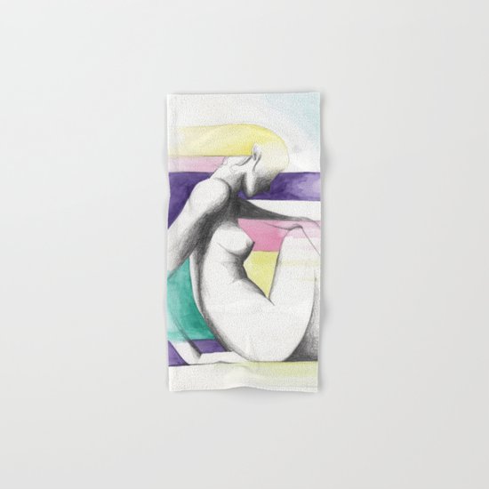 pensive rainbow woman Hand & Bath Towel