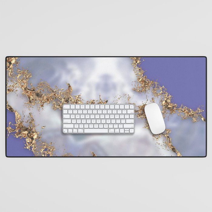 Very Peri and Pearl Gold Splatter Abstract Desk Mat