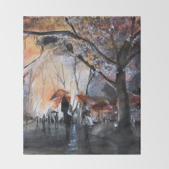 Watercolor Painting Autumn Rain Throw Blanket By Nicolasjolly