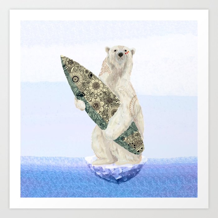Polar Bear Surf Black Art Print By Noahsart Society6