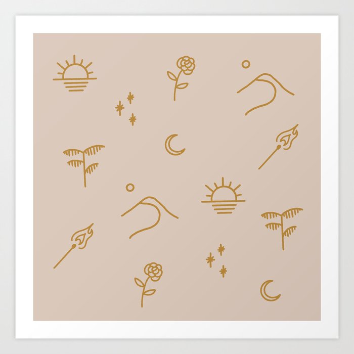 in dreams pattern – tan ochre Art Print