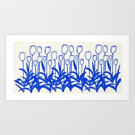 Tulips blue ink painting Art Print
