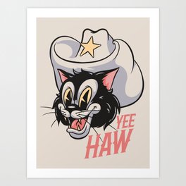 YeeHaw - Cowboy Cat Retro Mascot Art Print