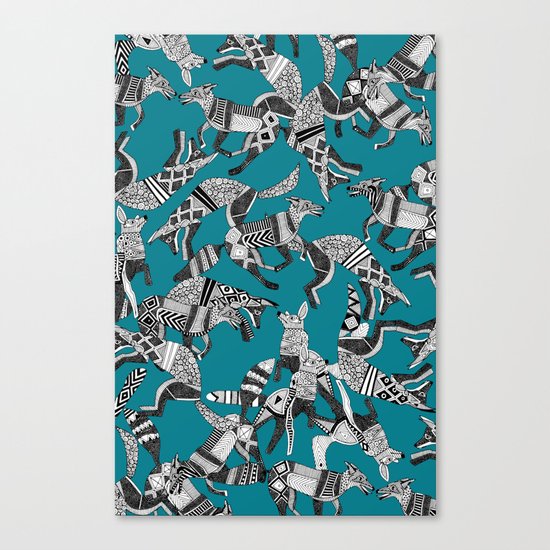 woodland fox party teal blue Canvas Print