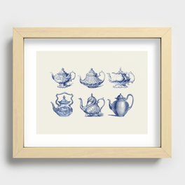 Blue Tea Pots Vintage Illustration Recessed Framed Print