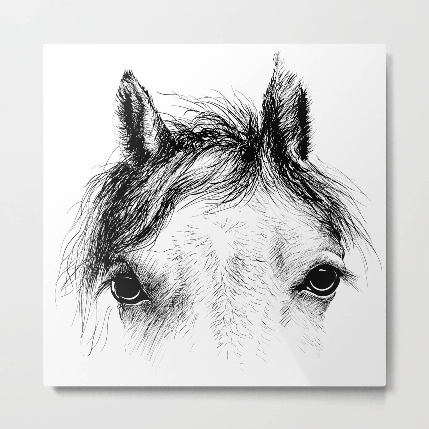Horse animal head eyes ink drawing illustration. Mammal face portrait Metal  Print by Arija_art | Society6