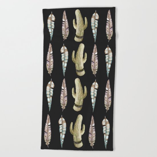feathers and cactus Beach Towel