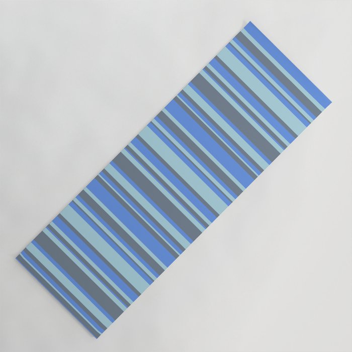 Cornflower Blue, Light Blue, and Slate Gray Colored Striped Pattern Yoga Mat