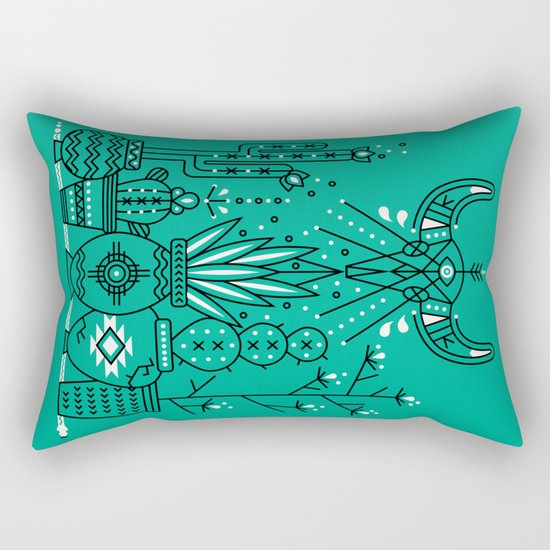 Santa Fe Garden – Turquoise & Black Rectangular Pillow