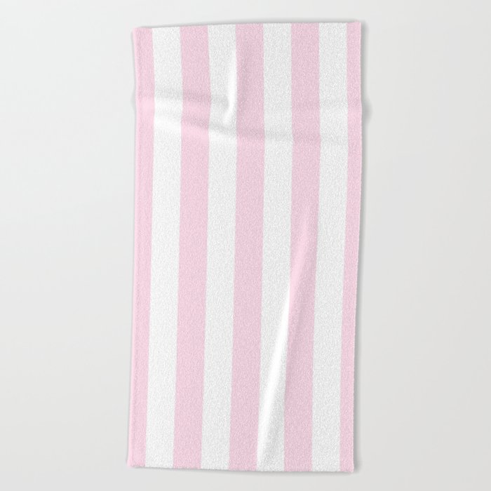 Simple Pink and White stripes, vertical Beach Towel