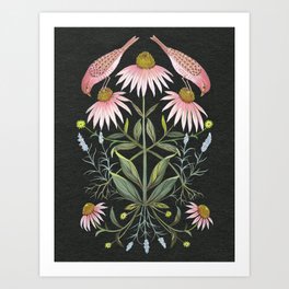 Echinacea and Finches Art Print