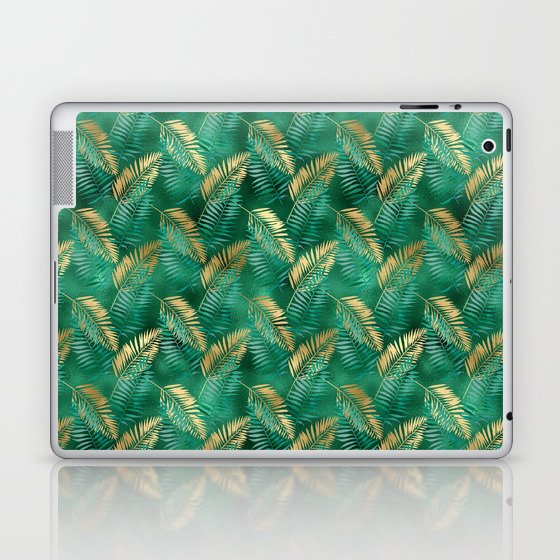 Gold Green Metallic Palm Leaves Pattern Laptop & iPad Skin