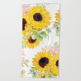yellow sunflower arrangement watercolor 2020 Beach Towel