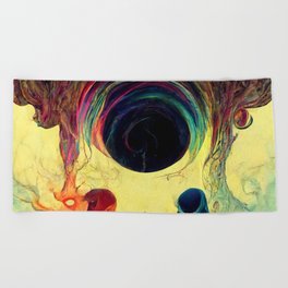 Black Sun Star abstract Artwork, Black Hole, Eternity, Infinity Beach Towel