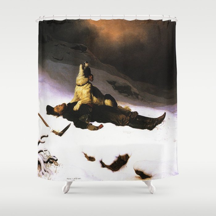 Dog howling over his Miner owner - Charles Christian Nahl  Shower Curtain