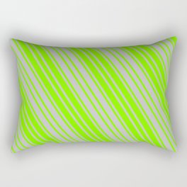 [ Thumbnail: Green and Grey Colored Pattern of Stripes Rectangular Pillow ]