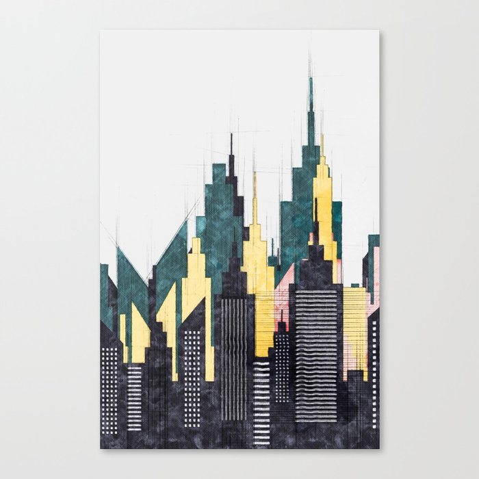 Colorful City Buildings And Skyscrapers Sketch, New York Skyline, Wall Art Poster Decor, New York Canvas Print