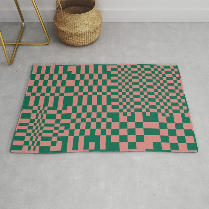 Checkerboard Pattern - Green Pink Rug