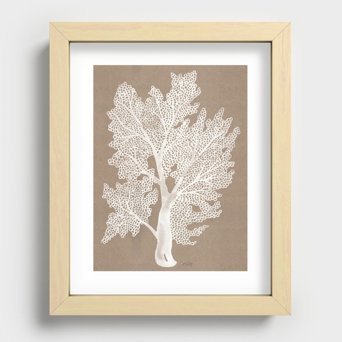 Sea Fan Coral – White on Kraft Recessed Framed Print