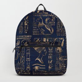 Egyptian hieroglyphs and deities-gold on blue marble Backpack