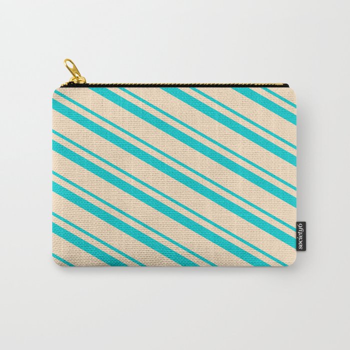 Dark Turquoise & Bisque Colored Stripes Pattern Carry-All Pouch
