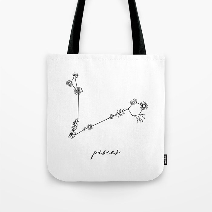 Pisces Floral Zodiac Constellation Tote Bag