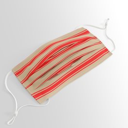[ Thumbnail: Tan & Red Colored Lines Pattern Face Mask ]