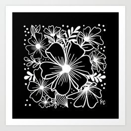 Black + White Florals (square) Art Print