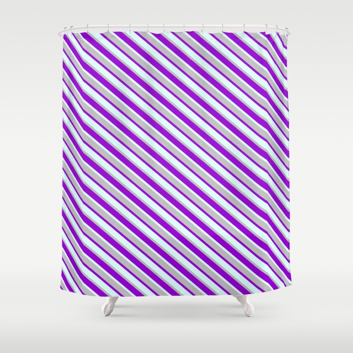 Dark Violet, Light Cyan & Grey Colored Lines/Stripes Pattern Shower Curtain