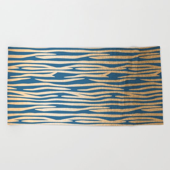 Zebra - Orange Sherbet Shimmer on Saltwater Taffy Teal Beach Towel