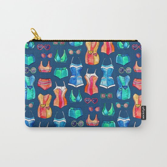 Sixties Swimsuits and Sunnies on dark blue Carry-All Pouch