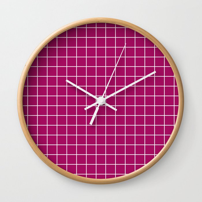 Download Jazzberry jam - violet color - White Lines Grid Pattern Wall Clock by makeitcolorful | Society6