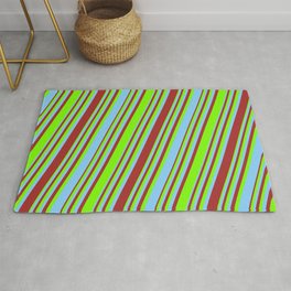 [ Thumbnail: Light Sky Blue, Brown, and Green Colored Striped/Lined Pattern Rug ]