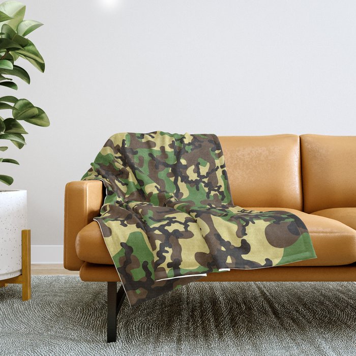 Green Camouflage Print Cool Trendy Camo Pattern Throw Blanket