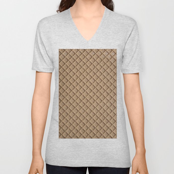 waffle txt Fashion V Neck T Shirt