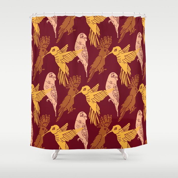 Retro seventies bird print Shower Curtain