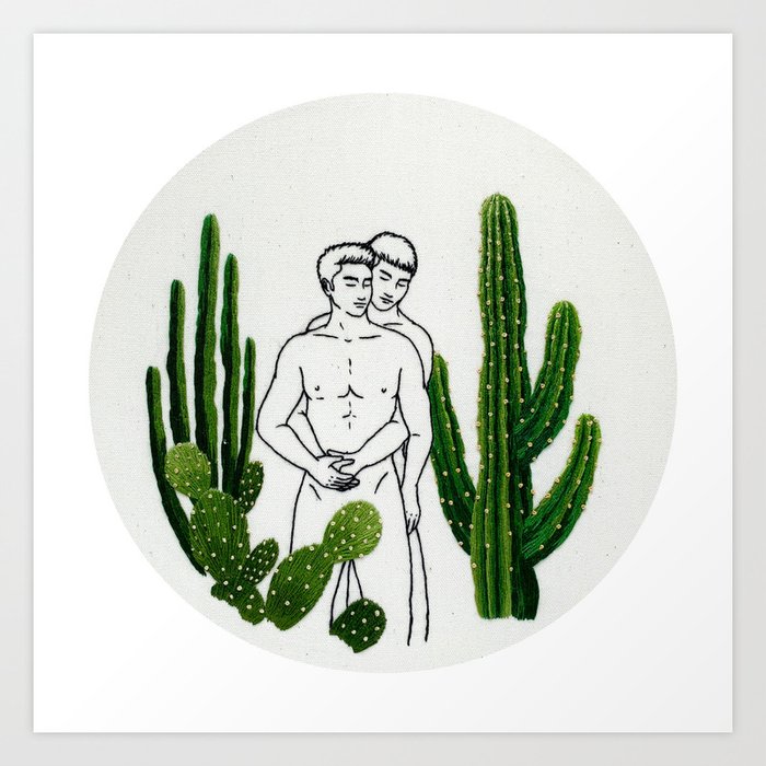 Embroidery art "Cactus" printed/ Gay art Art Print
