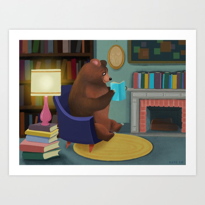 Mister Bear Loves His Books Art Print  | Book-themed Art Prints | Art Prints for Bookworms | Art Prints for Readers | The Yasmin Diaries