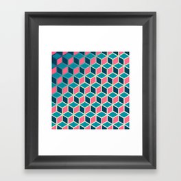 Blue and Pink Isometric Cubes Framed Art Print