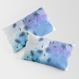 Blue Dandelion Seeds on Watercolor Pillow Sham