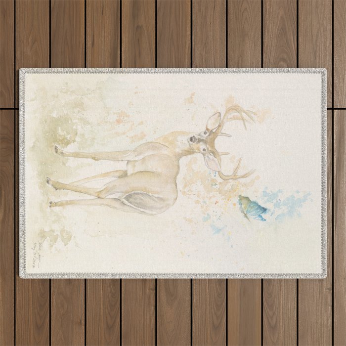 Deer and butterfly Outdoor Rug