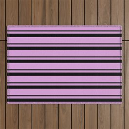 [ Thumbnail: Black and Plum Colored Lined/Striped Pattern Outdoor Rug ]