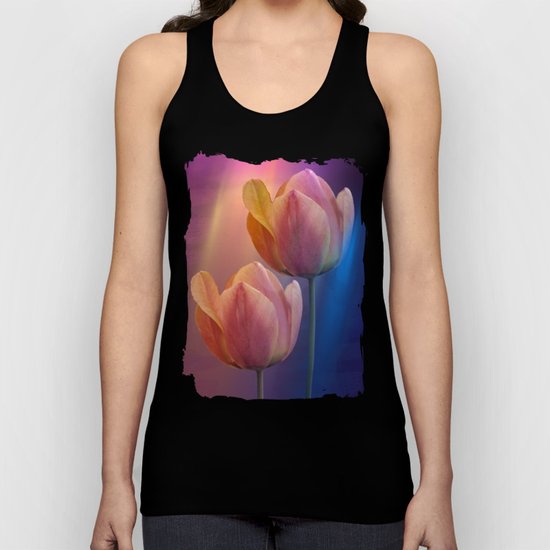 Towards the light, mixed media art with Tulips Unisex Tank Top