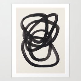 Mid Century Modern Minimalist Abstract Art Brush Strokes Black & White Ink Art Spiral Circles Art Print